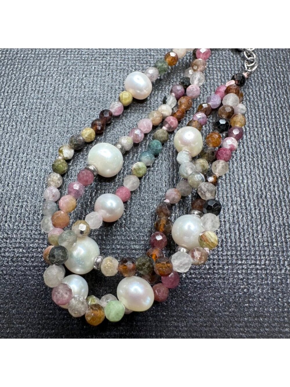 Lucas Lameth 3 Strand Multi Gemstone Pearl Sterling Silver Bracelet Boho Mermaid